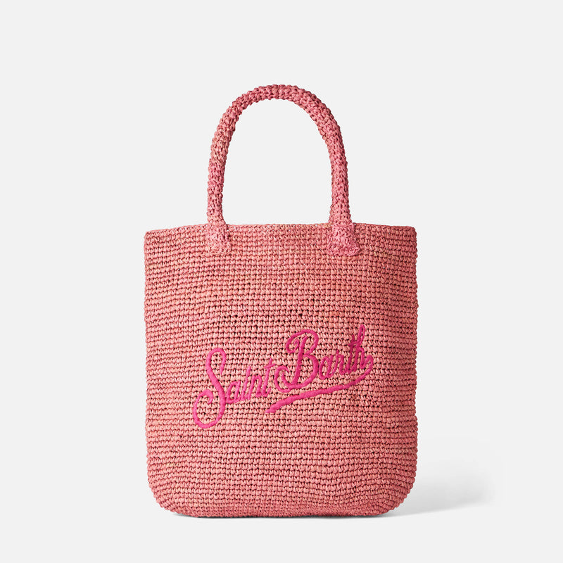 Rosa Basttasche mit Stickerei