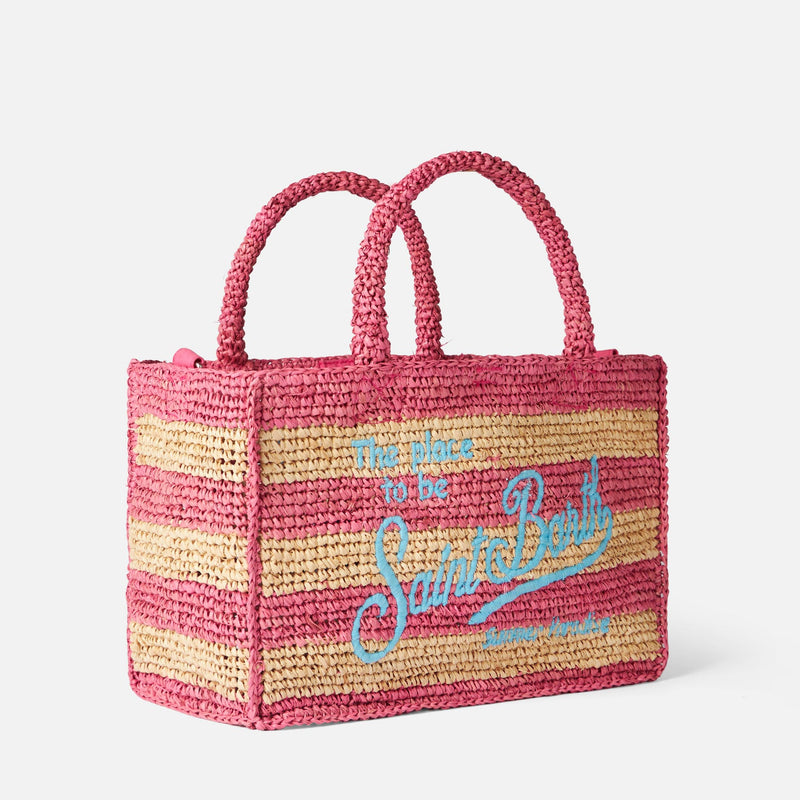 Mc2 Saint Barth borsa colette in canvas a righe bianco e celeste con logo blu | New form Mc2 Saint Barth borsa colette in canvas a righe bianco e celeste con logo blu | New form