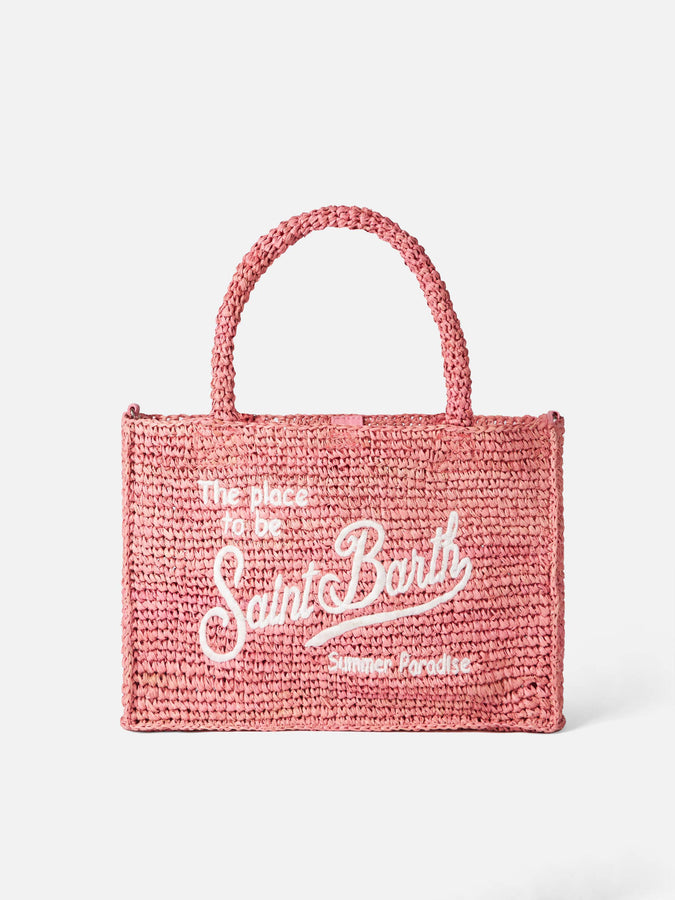 Mc2 Saint Barth Borsa Colette in rafia rosa con ricamo Saint Barth