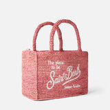 Borsa Colette in rafia rosa con ricamo Saint Barth