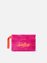 Fuchsia-Bast-Pochette mit Saint-Barth-Stickerei