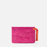 Raffia fuchsia pouch bag with Saint Barth embroidery