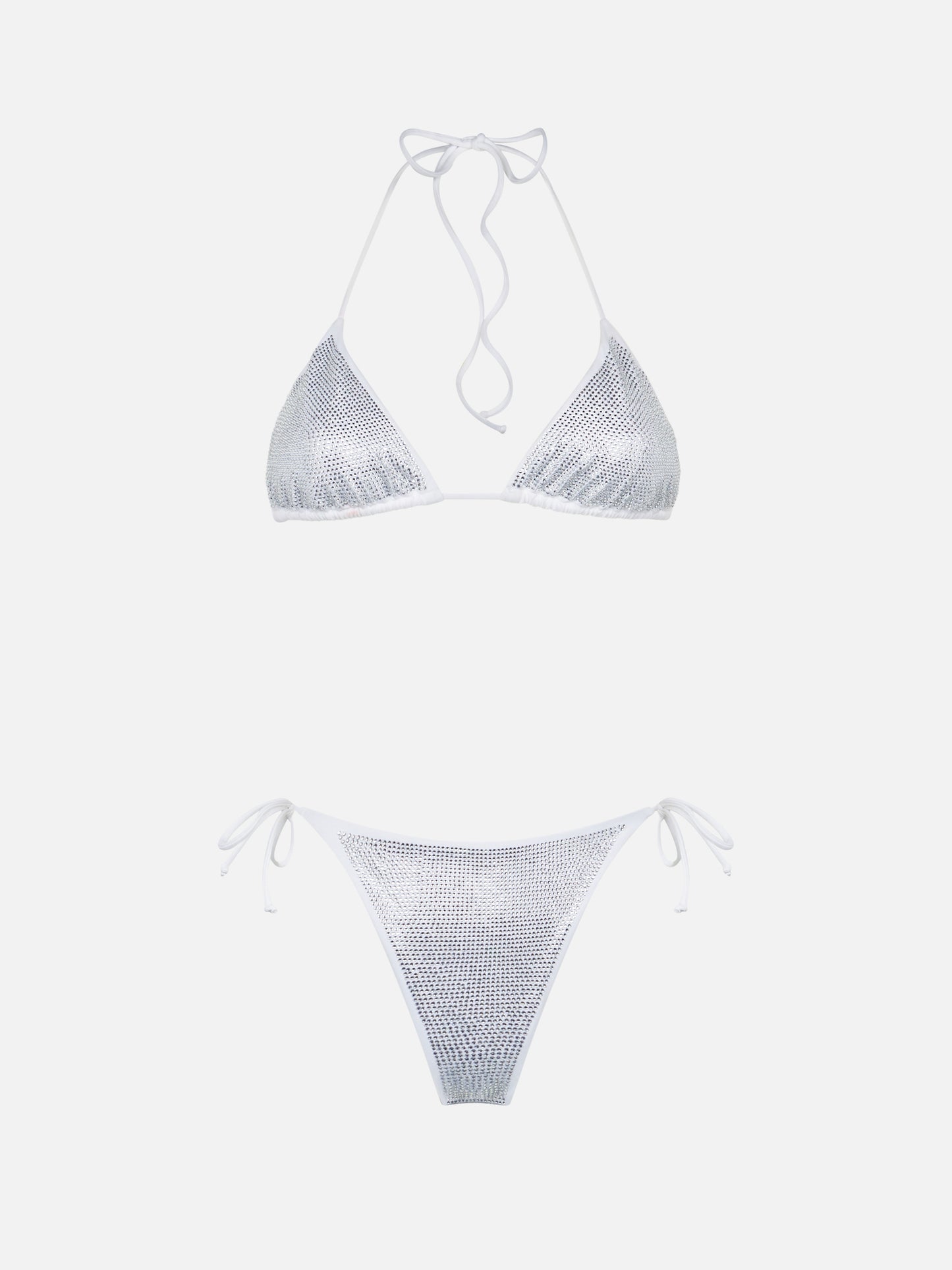 Weißer Triangel-Bikini für Damen mit Strasssteinen 