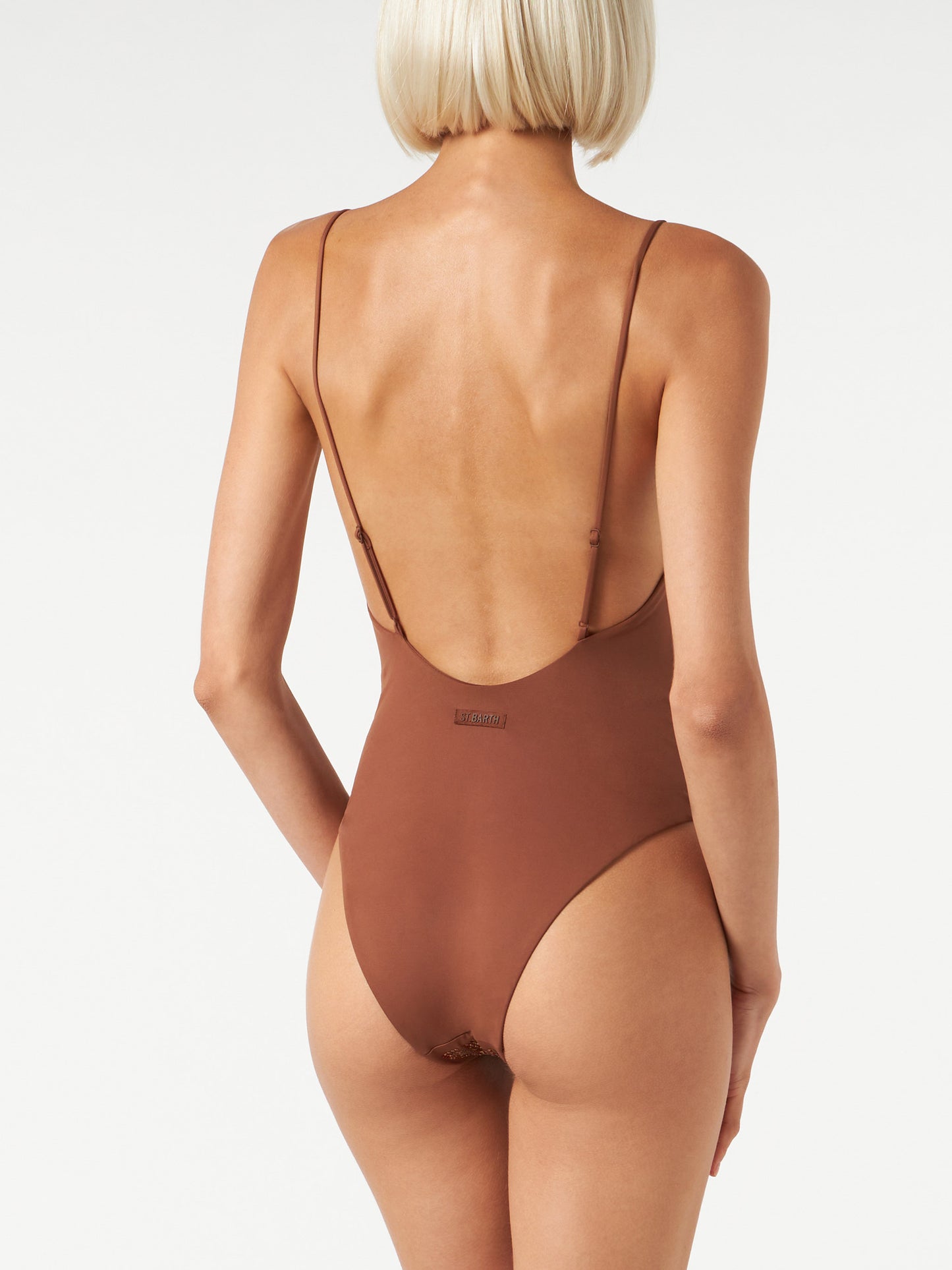 Woman one piece swimsuit with brown shades rhinestones - MC2 Saint Barth