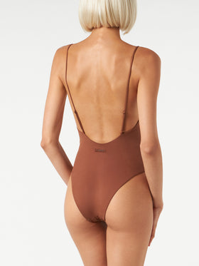 Woman one piece swimsuit with brown shades rhinestones - MC2 Saint Barth