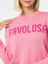 Maglia da donna girocollo rosa con stampa strass Favolosa