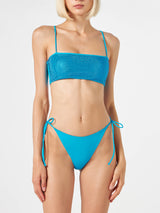 Türkiser Damen-Bandeau-Bikini mit Strasssteinen