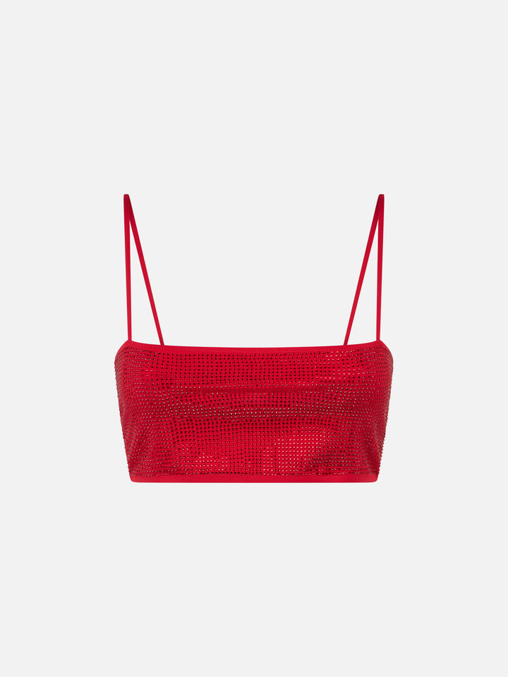 Top a fascia Athena rosso con strass