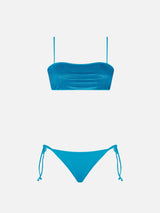 Türkiser Damen-Bandeau-Bikini mit Strasssteinen