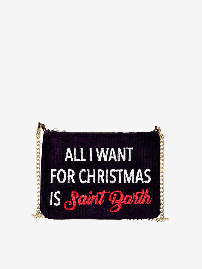 Mc2 Saint Barth Pouch a tracolla Parisienne in velluto con ricamo All I want for Christmas is Saint Barth