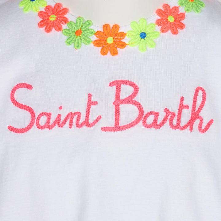 Girl cotton t-shirt with flounce and embroidery - MC2 Saint Barth