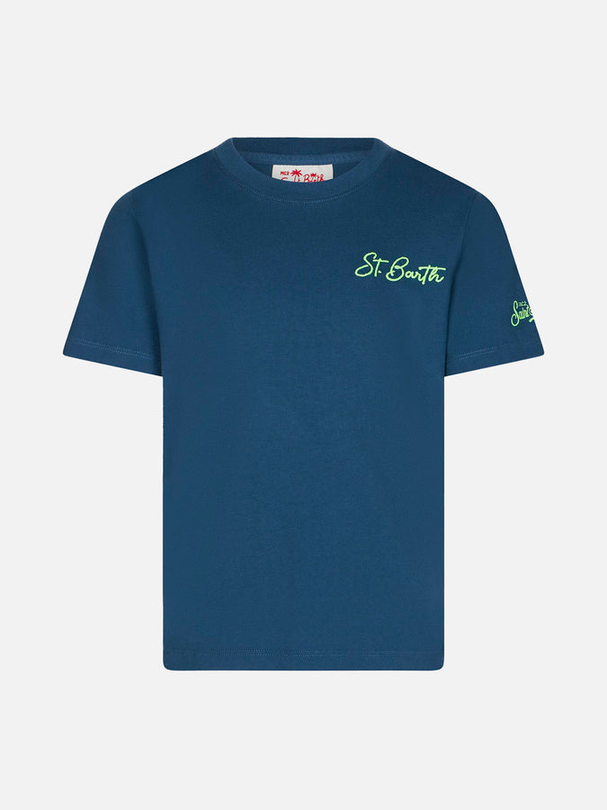 Mc2 Saint Barth T-shirt blu da bambino in cotone con stampa St. Barth beach