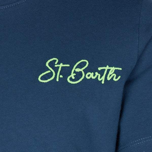 Blaues Baumwoll-T-Shirt für Jungen mit St. Barth-Strandaufdruck