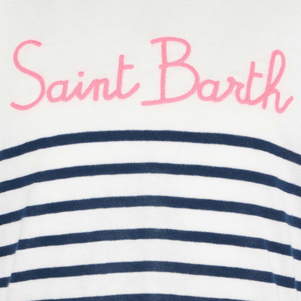 Mädchen-T-Shirt mit Streifen und Saint-Barth-Stickerei