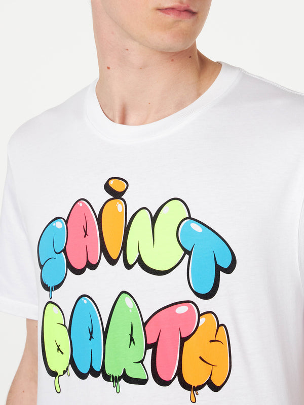 Man cotton t-shirt with multicolor Saint Barth print