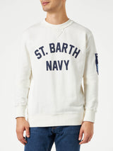 Man white sweatshirt with St. Barth navy print