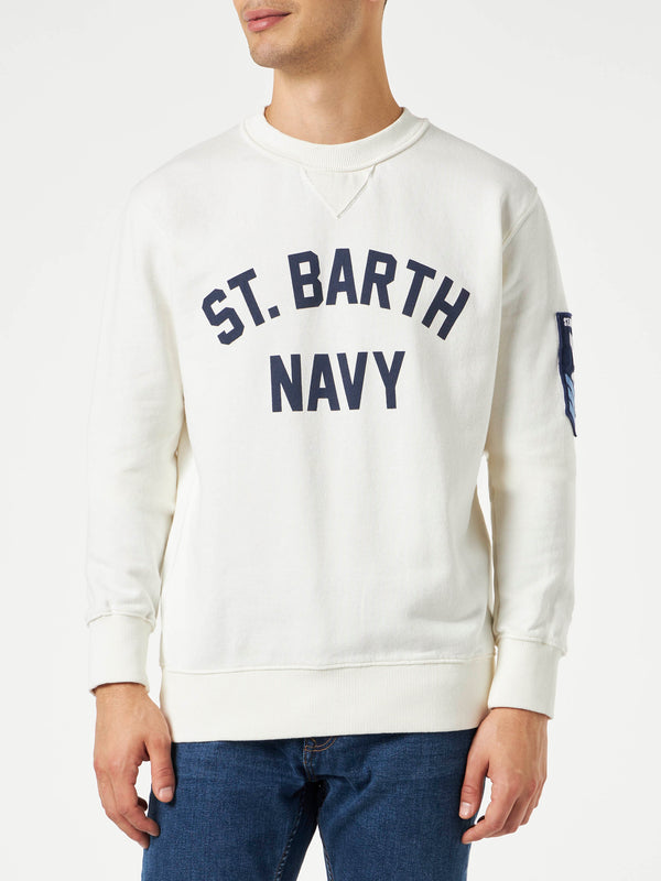 Weißes Herren-Sweatshirt mit marineblauem St. Barth-Aufdruck