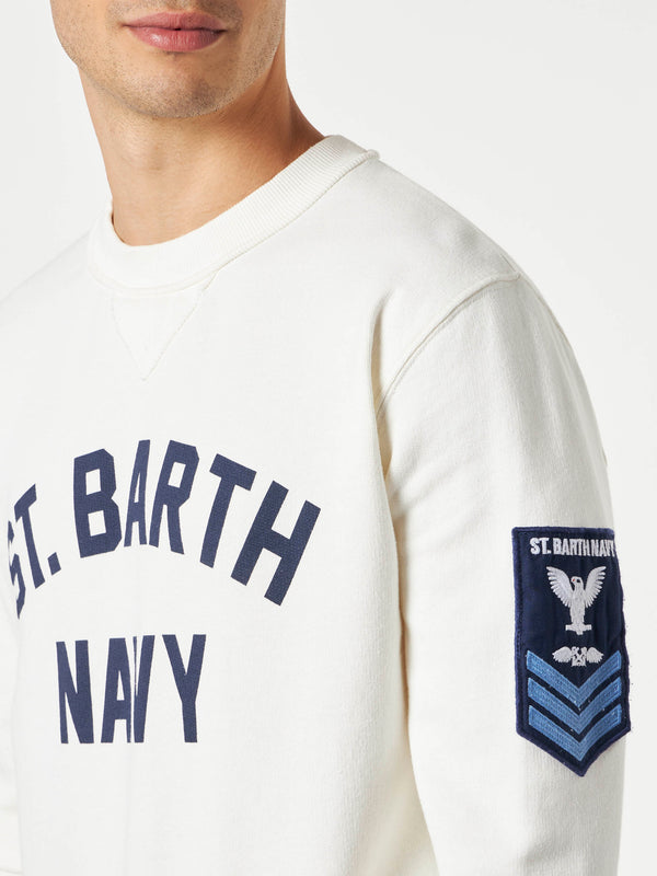 Weißes Herren-Sweatshirt mit marineblauem St. Barth-Aufdruck