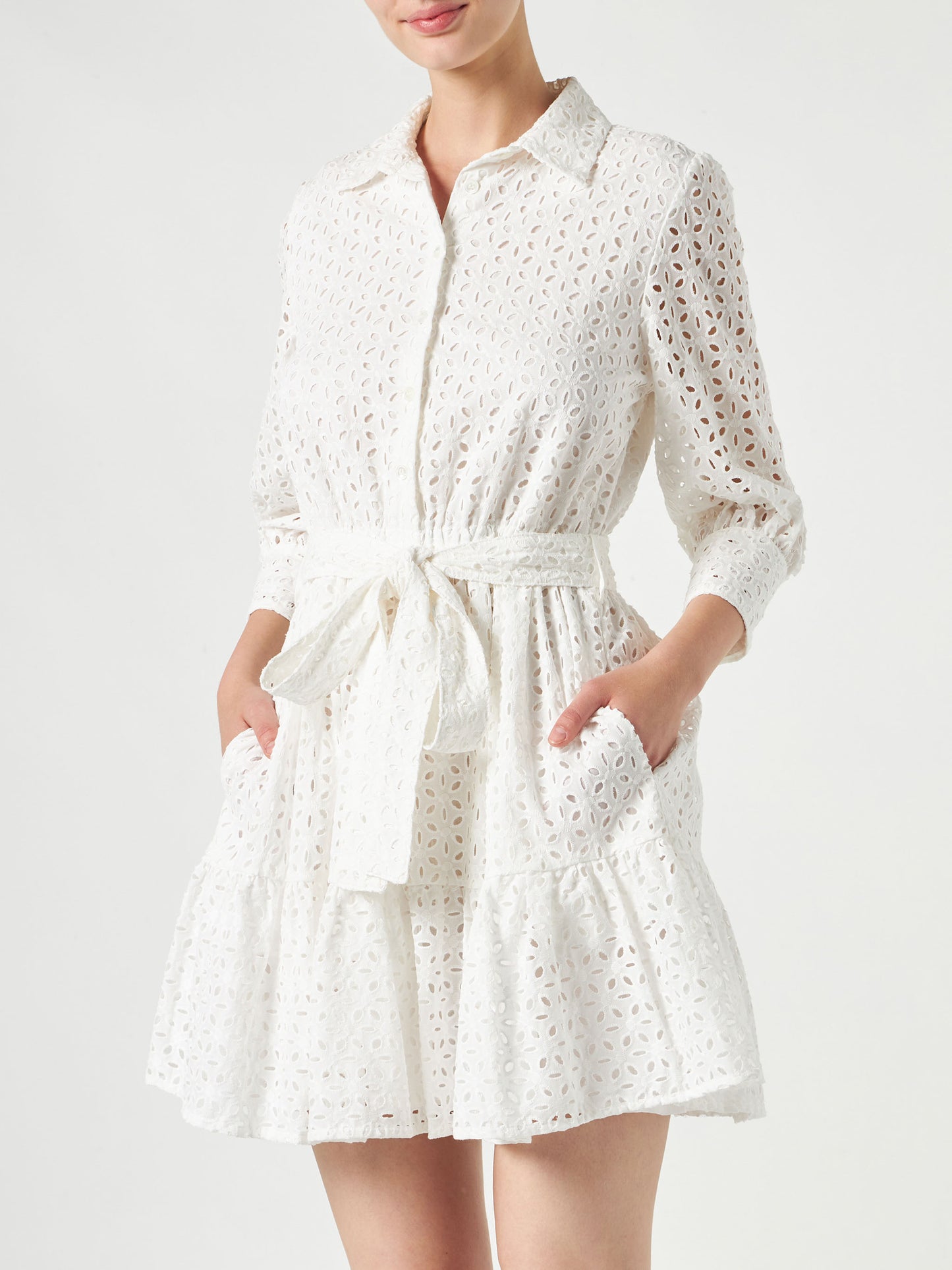White cotton short dress Daisi with embroideries