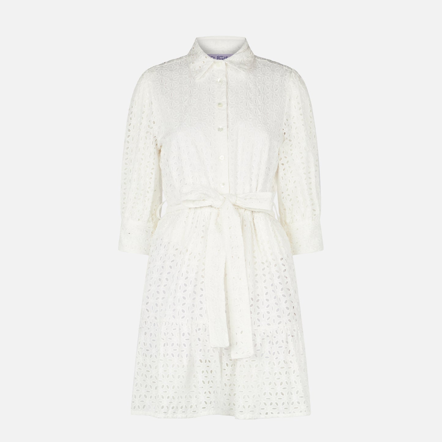 White cotton short dress Daisi with embroideries