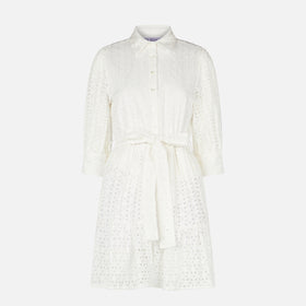 White cotton short dress Daisi with embroideries