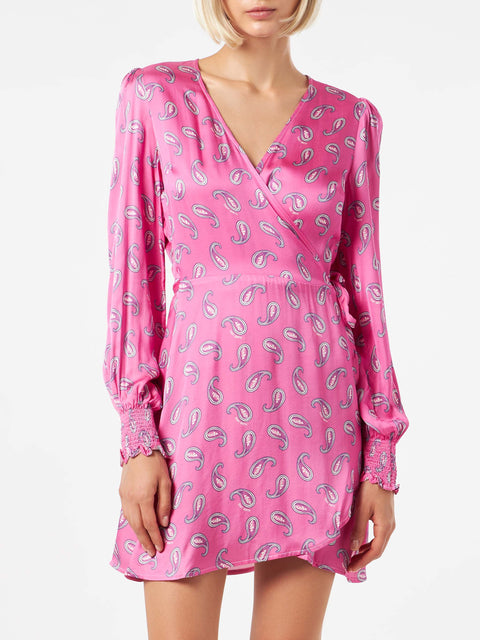 Satin wrap dress with paisley print - MC2 Saint Barth