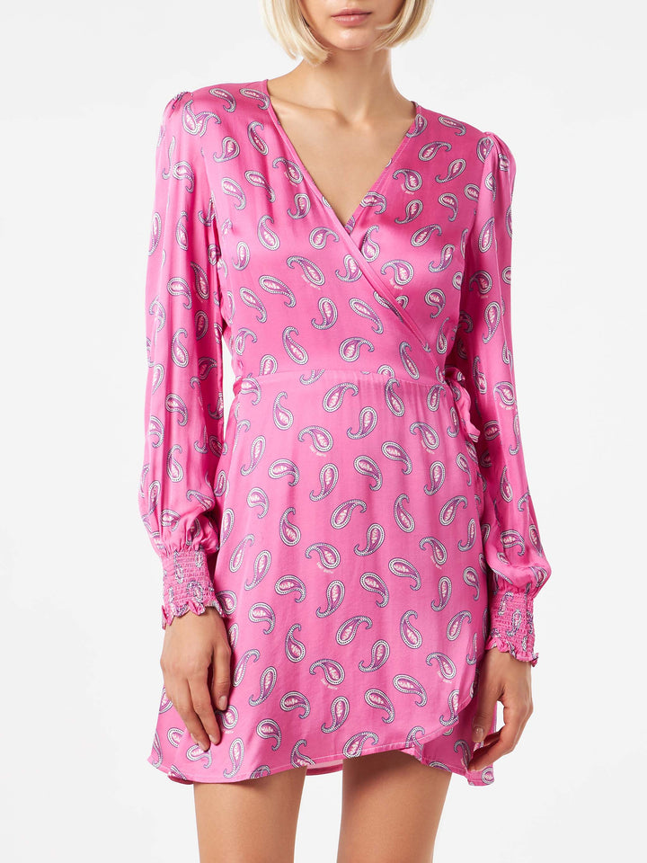 Satin wrap dress with paisley print - MC2 Saint Barth