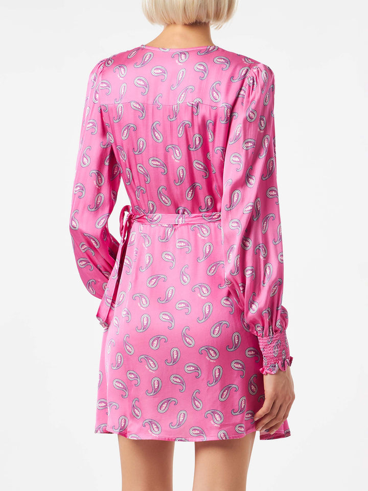 Satin wrap dress with paisley print - MC2 Saint Barth