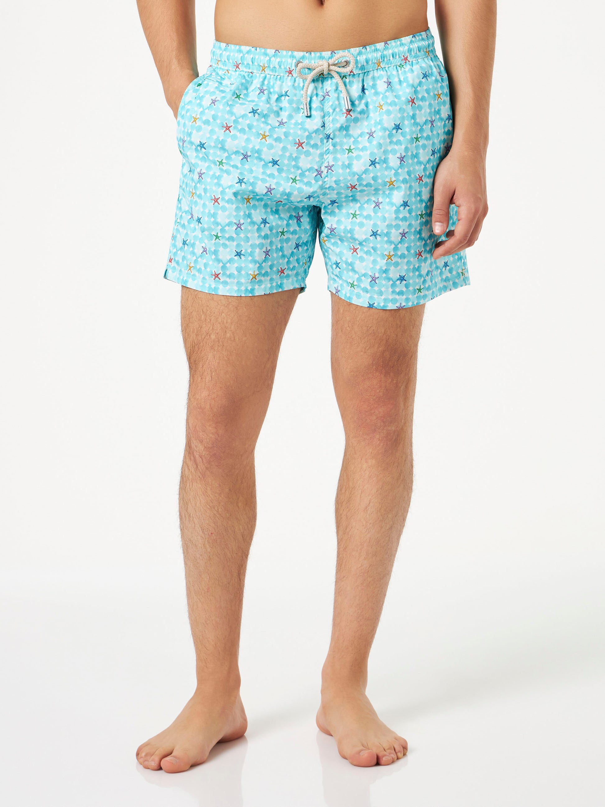 Man stretch fabric comfort swim shorts with sea star print - MC2 Saint Barth