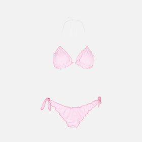 Bikini da donna a triangolo in seersucker con stampa a righe
