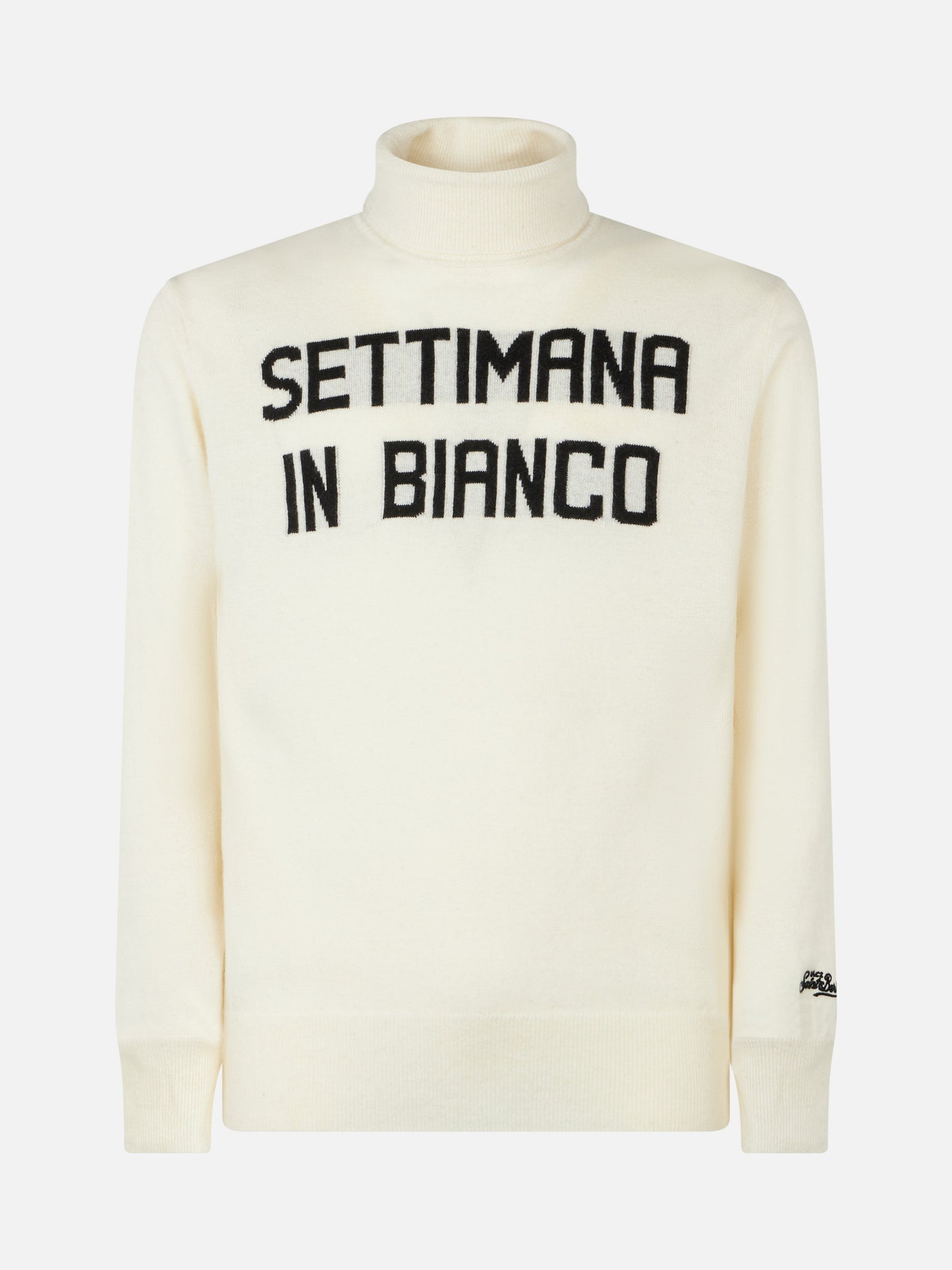 Man turtleneck sweater with Settimana in Bianco jacquard - MC2 Saint Barth