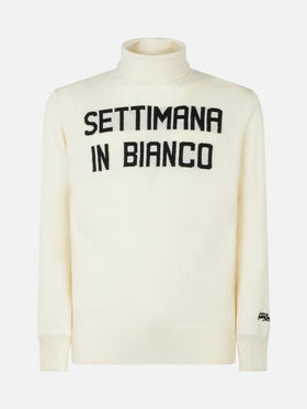 Man turtleneck sweater with Settimana in Bianco jacquard - MC2 Saint Barth