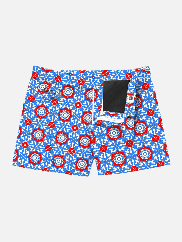 Herren-Badeshorts mit Majolika-Print