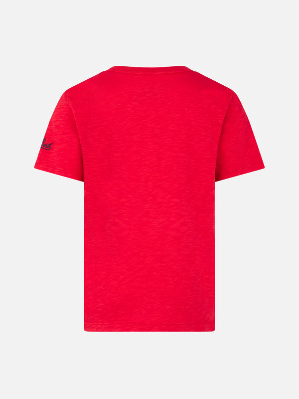 Rotes Jungen-T-Shirt mit Hai-Reiter-St-Barth-Aufdruck