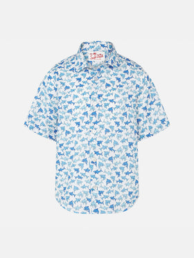 Boy shirt with light blue sharks all over print - MC2 Saint Barth