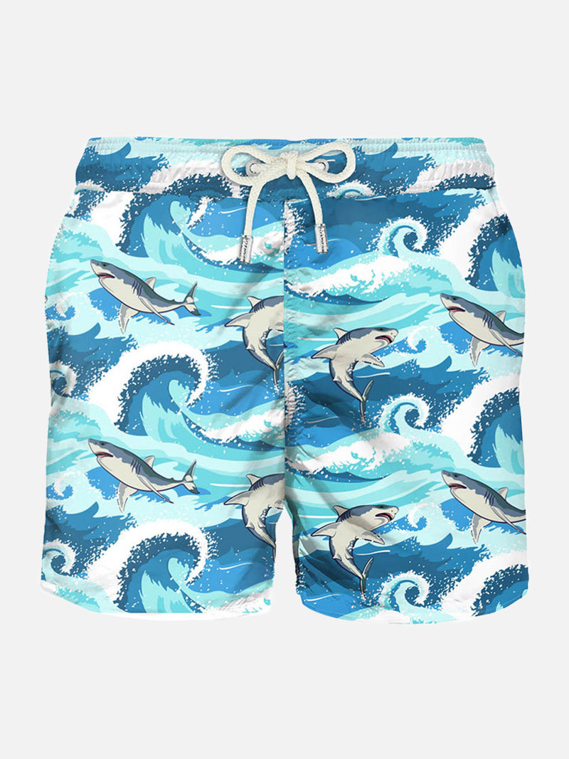 Costume da bagno da uomo in tessuto leggero stampa squali
