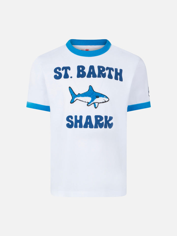 Boy cotton t-shirt with shark print - MC2 Saint Barth