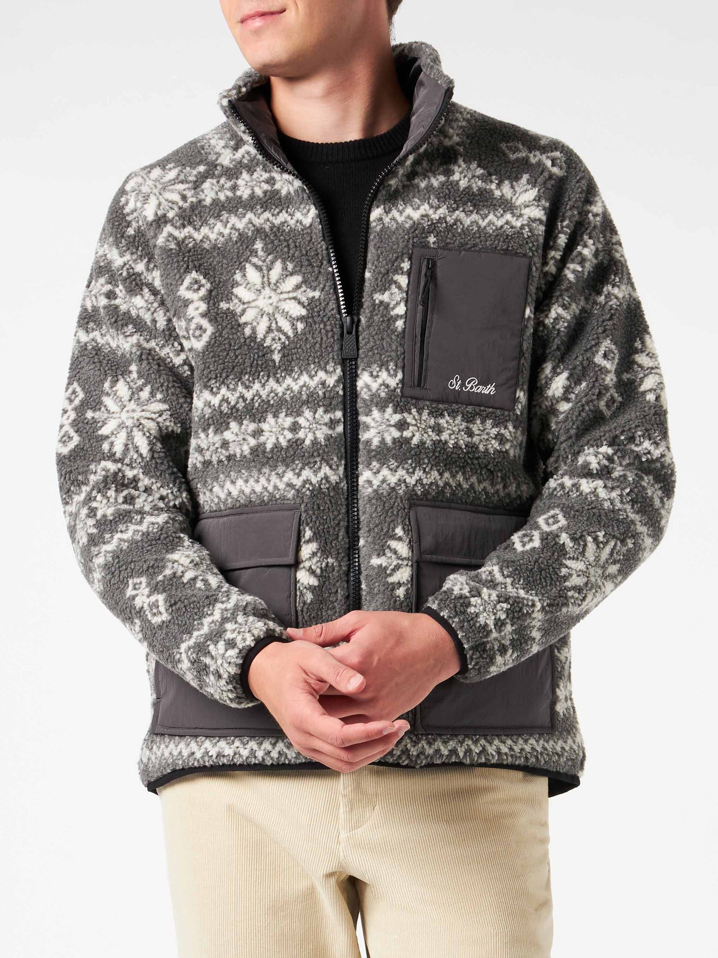 Man sherpa jacket with fair-isle print - MC2 Saint Barth