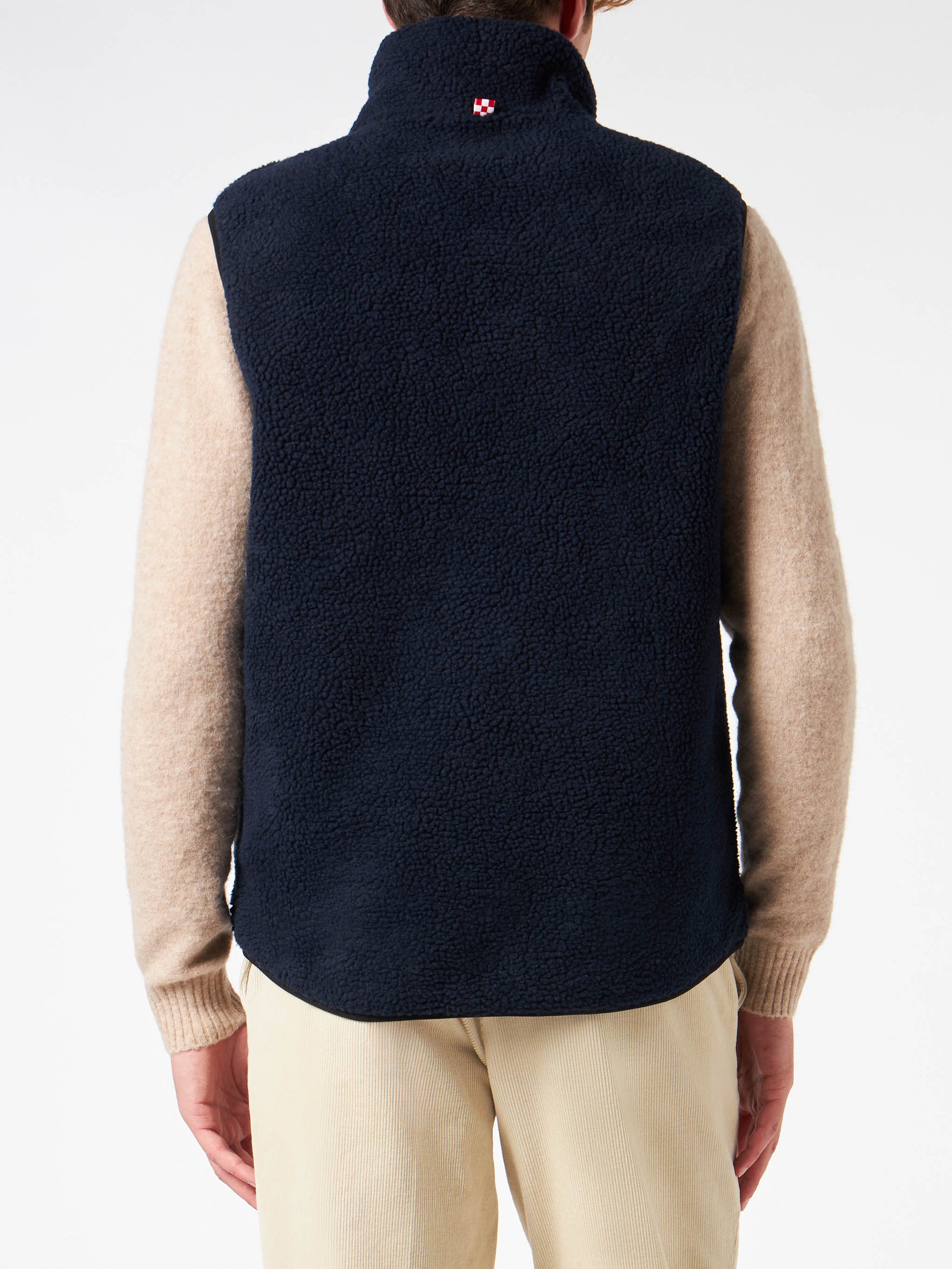 Man blue sherpa vest jacket with check patch pockets - MC2 Saint Barth