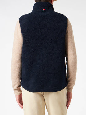 Man blue sherpa vest jacket with check patch pockets - MC2 Saint Barth
