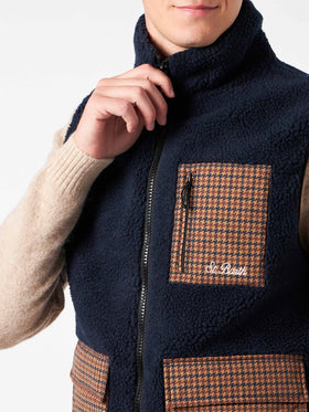 Man blue sherpa vest jacket with check patch pockets - MC2 Saint Barth