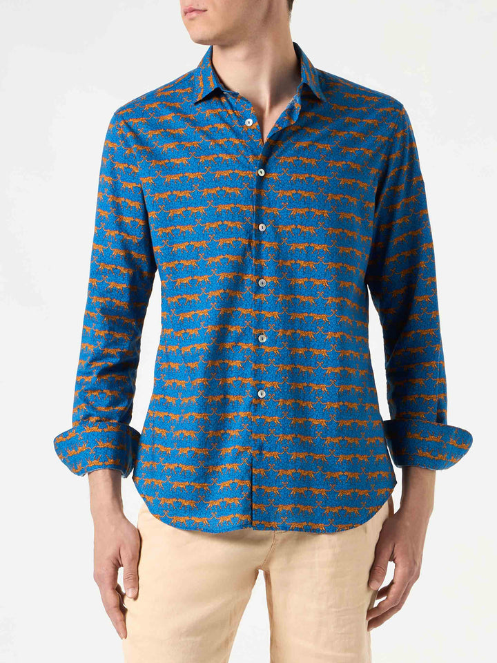 Man muslin cotton Sikelia shirt with wild cat print - MC2 Saint Barth