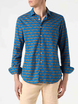 Man muslin cotton Sikelia shirt with wild cat print