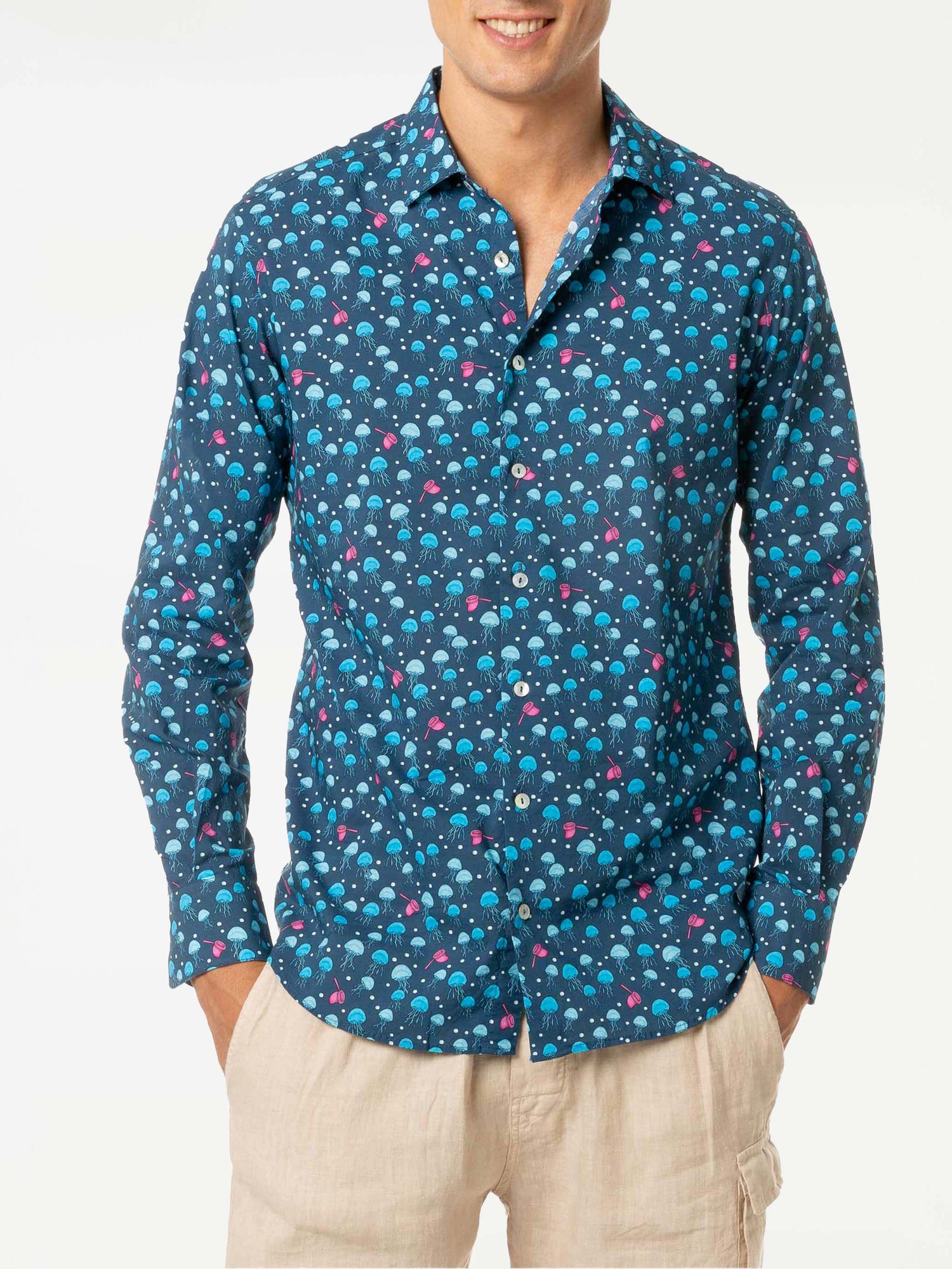 Man muslin cotton Sikelia shirt with jellyfish print - MC2 Saint Barth