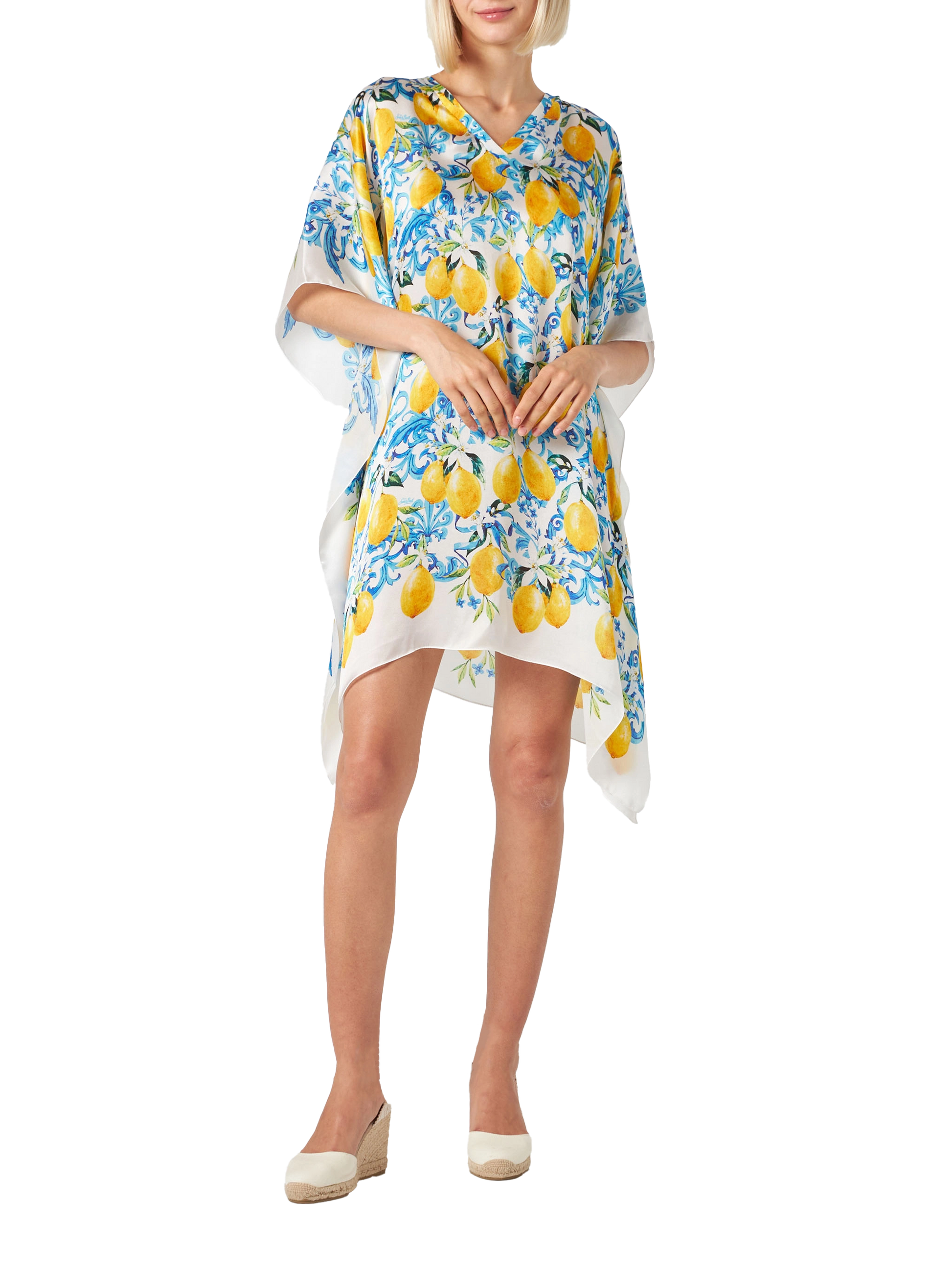 Lemons and maiolica print silk caftan - MC2 Saint Barth