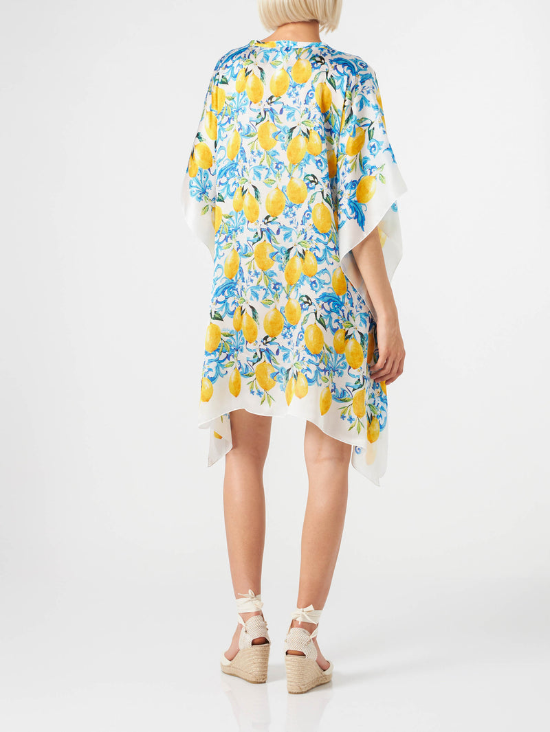 Lemons and maiolica print silk caftan