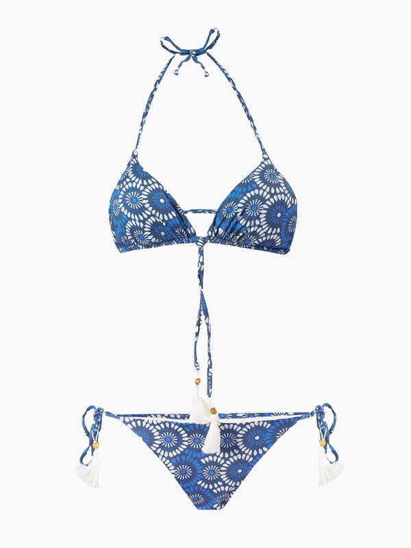 Flower denim print triangle bikini