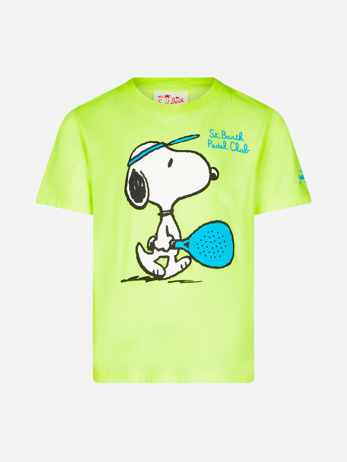 Mc2 Saint Barth T-shirt da bambino giallo fluo in cotone con stampa Snoopy Padel | SNOOPY - EDIZIONE SPECIALE PEANUTS™