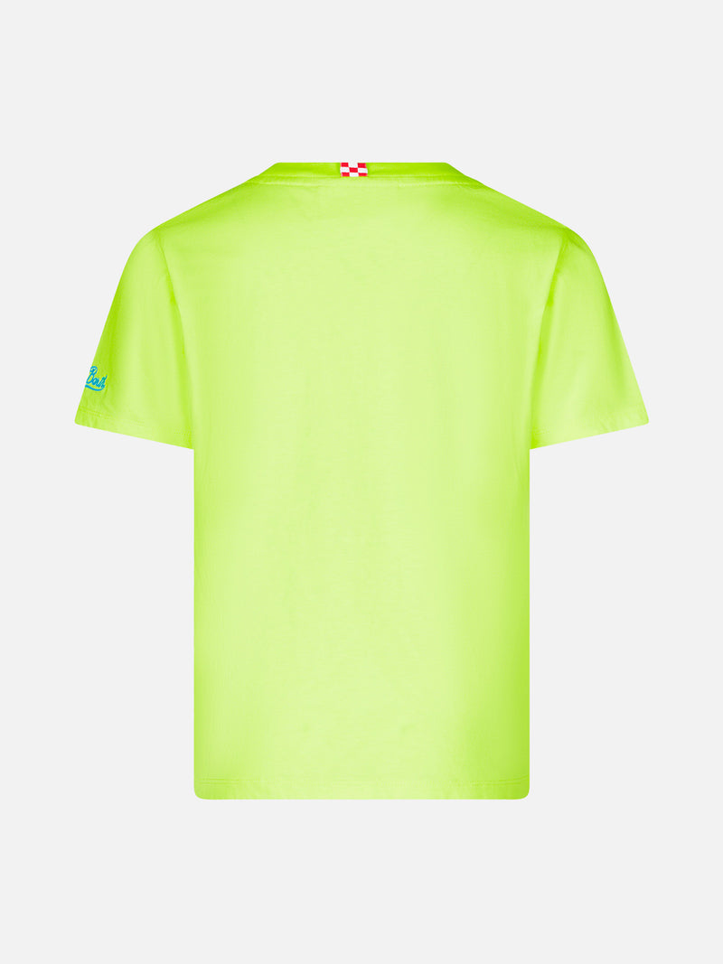 Jungen-T-Shirt aus fluogelber Baumwolle mit Snoopy Padel-Aufdruck | SNOOPY – PEANUTS™ SONDEREDITION