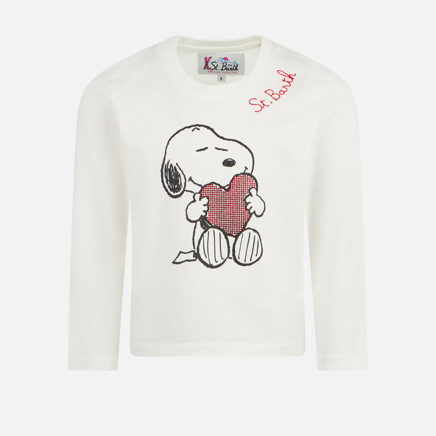 Mc2 Saint Barth T-shirt da bambina in cotone pesante con stampa Snoopy in strass | EDIZIONE SPECIALE SNOOPY PEANUTS™